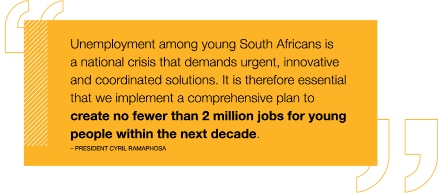 Unemployment among young South Africans is
    a national crisis that demands urgent, innovative and coordinated solutions.